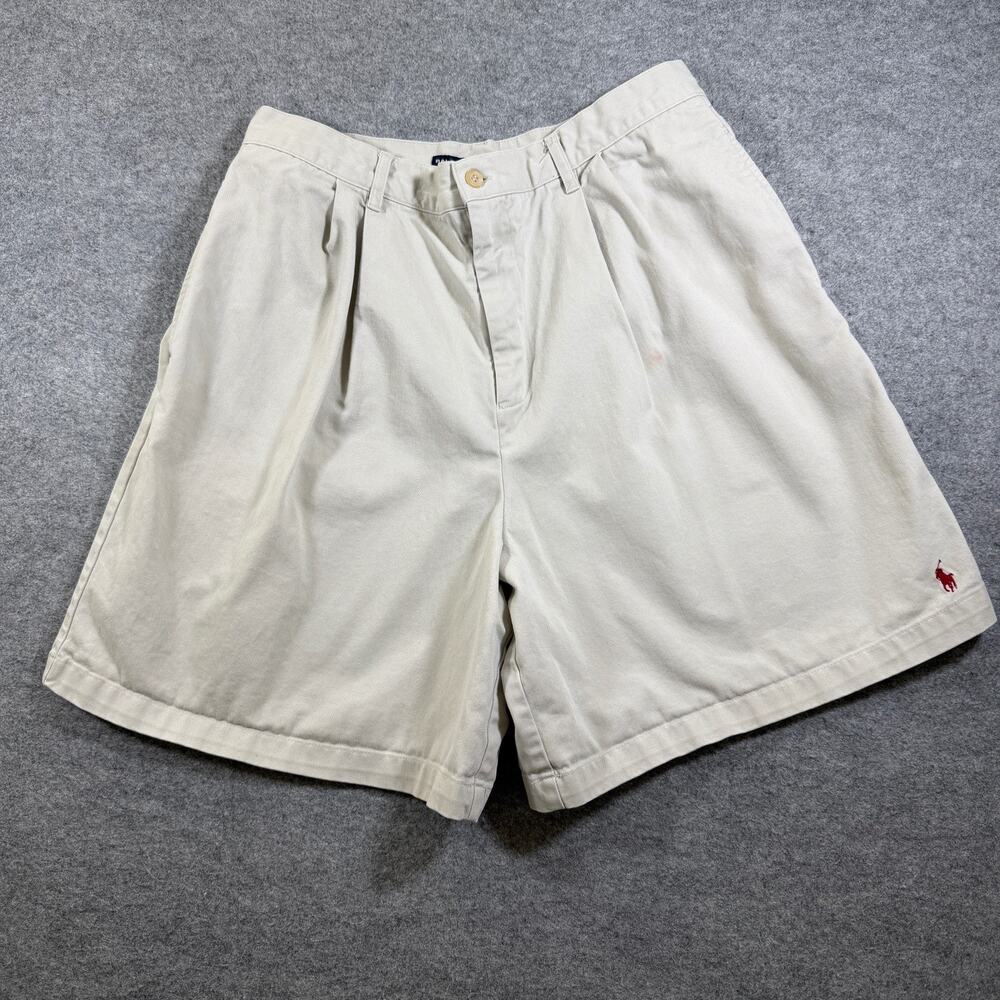 Vintage Ralph Lauren Sport Chino Shorts Mens 14 Khaki Pleated Front Pony Logo